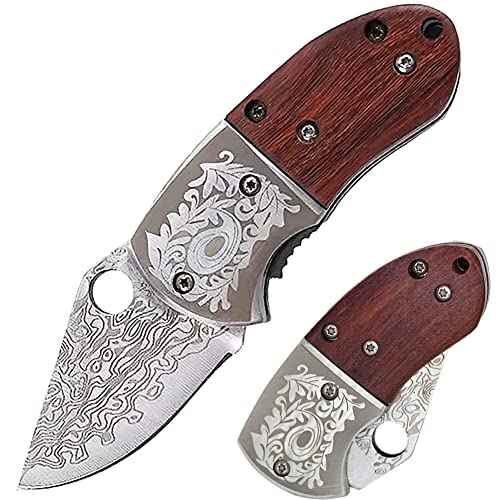 STARDW Small Folding Pocket Knife for Men Women,Damascus Pattern Folding Utility Knife,Box Cutter,Cool EDC Knife for Outdoor,Camping,Hiking,Gifts for Dad Husband Men (D)