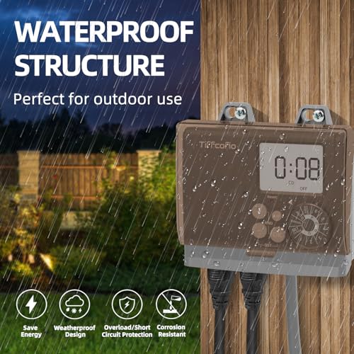 Outdoor Digital Pool Timer Waterproof 20A with 2 Grounded Outlets, Programmable, 6 Program Sets