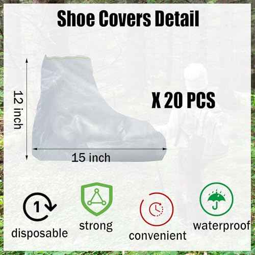 20Pcs Rain Covers for Shoe Clear - Waterproof Disposable Plastic Clear Heavy Duty Shoe Covers for Men and Women