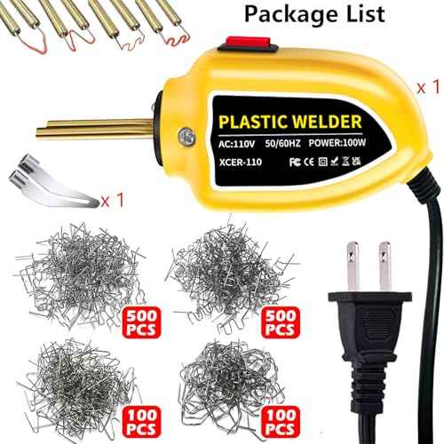 Portable 100W Plastic Welder 1200PCS Hot Staples Welding Repair Kit Hot Stapler Soldering Welder Gun Welding Rods Car Bumper Repair Kit for Crack Kayak Most Plastic(Yellow)