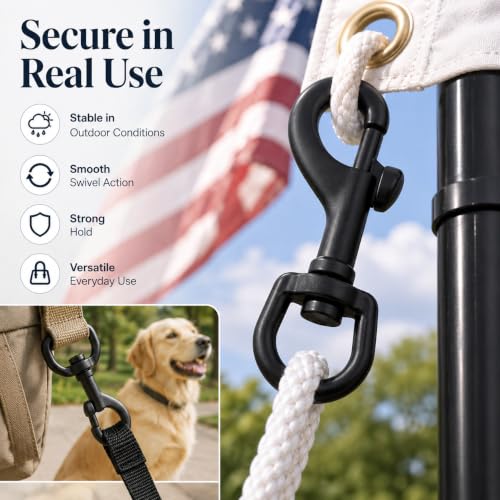4 Pack Heavy Duty Black Zinc Alloy Swivel Eye Bolt Snaps - Flag, Dog Leash, Keychain Clamps