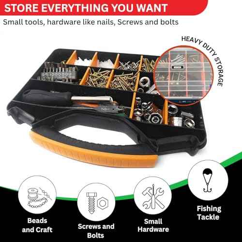 Andalus Tools Organizer Box, Small Parts Storage 18-Compartment Portable Hardware Organizer Removable Plastic Dividers for Screws, Nuts, Bolts, Nails ? Orange (2 Pack, 12.75" x 10" x 1.75")