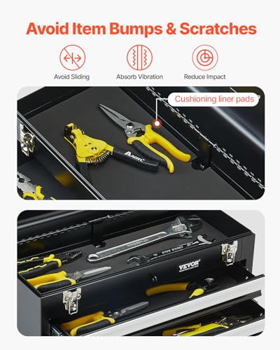VEVOR 20.5-Inch Metal Tool Box with 4 Drawers, EVA Liners, Ball-Bearing Slides, Auto-Locking, Black
