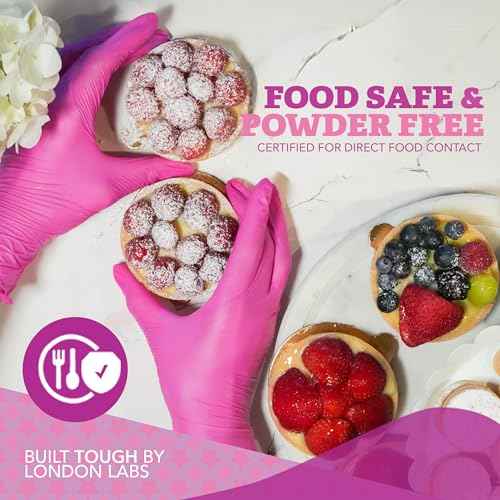 4 Mil ? Fuchsia Pink Nitrile Gloves ? Disposable Latex Free & Powder Free? Chemical Resistant, Pink Rubber Gloves