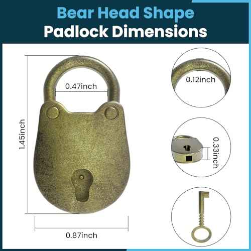 SDTC Tech 2pcs Mini Antique Padlock Retro Vintage Style Bear Head Shape Bronze Locks and Keys