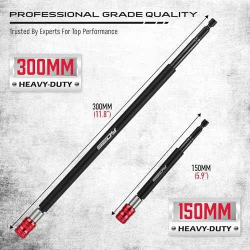 2-Piece 6", 12" Extra Long Magnetic Screwdriver Bit Holders, 1/4 Inch Hex Shank Quick Release Extension Adapter, Durable CR-V Steel, Universal Fit for Impact Driver Bits