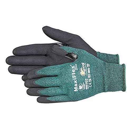 MaxiFlex 34-8743 Resistant Nitrile Coated Work Gloves with Green Knit Shell and Premium Coated Micro-Foam Grip