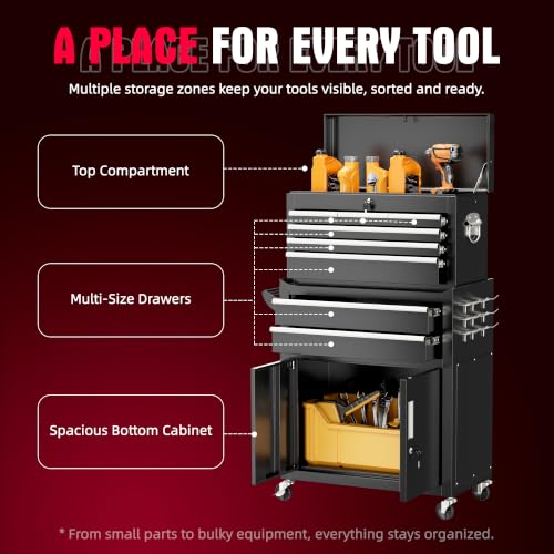 Bonusall Rolling Tool Chest with 8 Drawers, 2 Doors, Detachable 2-in-1 Work Bench, Black - Mobile Cabinet