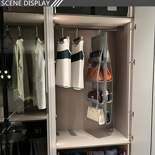 Grey 2-Pack Purse Organizer for Closet Hanging Handbag Storage Heavy Duty