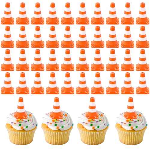 50pcs Mini Traffic Cones Cupcake Toppers Traffic Signs Cake Topper Safety Cones Cupcake Picks Miniature Barricades Food Picks Road Sign Cake Decoration for Baby Shower Kid Birthday Party Cakes Decor