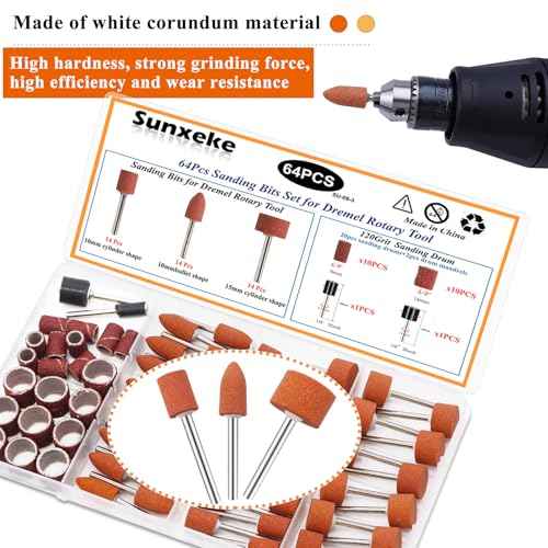 64Pcs Sanding Bits for Dremel Rotary Tools, 42Pcs Aluminum Oxide Grinding Stones Sanding Drill Bits (1/8 inch Shank) and Sanding Drums, Grinding Bits for Metal Rust Removal Polishing