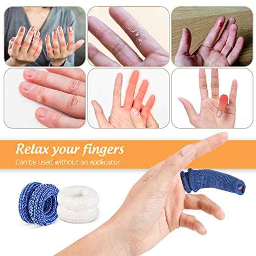 Nuanchu 40 Pcs Finger Bandage Finger Cots Protectors Tubular Breathable Bandage for Wound Care Cotton Fingertips Covers Disposable Cots for Thumb Sprains Gardening Fitness (White,Blue,23.6 Inch)