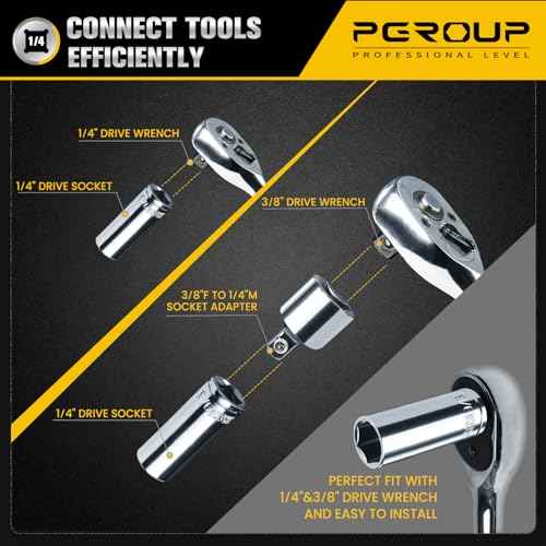 1/4¡± Drive SAE Socket Set, 11PCS Deep Hex Socket Set (3/16¡±-9/16¡±), Cover Most Commonly Sizes, Chrome Vanadium Steel with 3/8¡±F to 1/4¡±M Socket Adapter