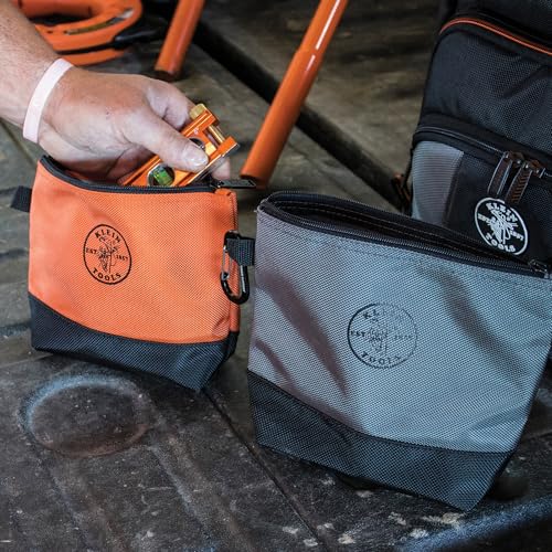 Klein Tools 55569 16.5-Inch Stand-Up Zipper Tool Bags Set with Carabiners, Reinforced Gusseted Bottom, Water-Resistant 1680d, 5-Pack