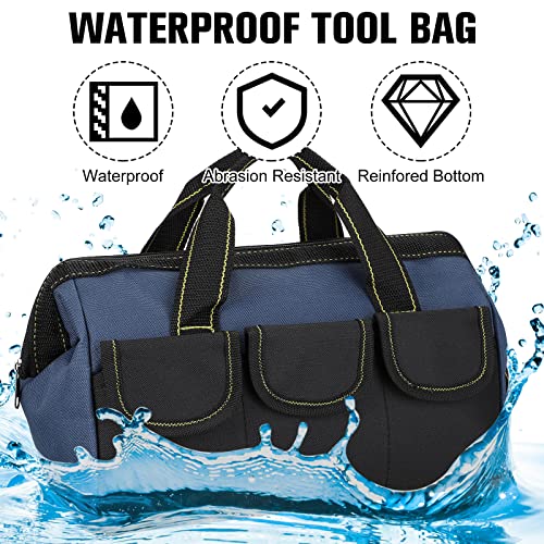 Sanwuta 3 Pack Tool Bag for Men with Waterproof Hard Bottom, Heavy Duty Tool Bag Wide Mouth Tote for Various Instrument, Electrician Carpenter Mechanic(13 Inch,Blue, Red, Yellow)