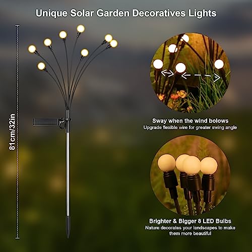 ASMAD 4 Pack Solar Fairy Lights Outdoor 32 LEDs Wind-Swaying Firefly Garden Decor