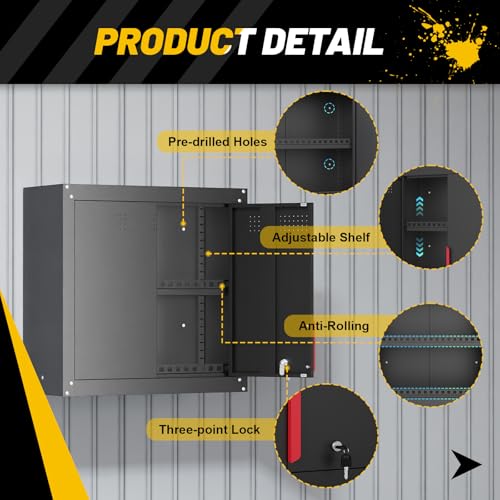 Eltean 26W Double-Door Metal Wall Cabinet, Locking Garage Storage with Adjustable Shelves