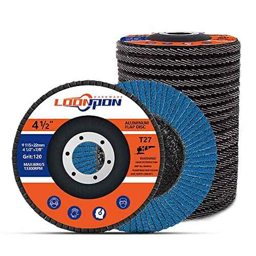 LOONPON Flap Discs 4 1/2 inch for Angle Grinder, Type 27 Zirconia Alumina Cut Off Wheels 4.5 inch 120 Grit, 7/8" Arbor Grinding Wheel, Heavy Duty Flap Wheel for Wood & Metal Sanding (10Pcs)