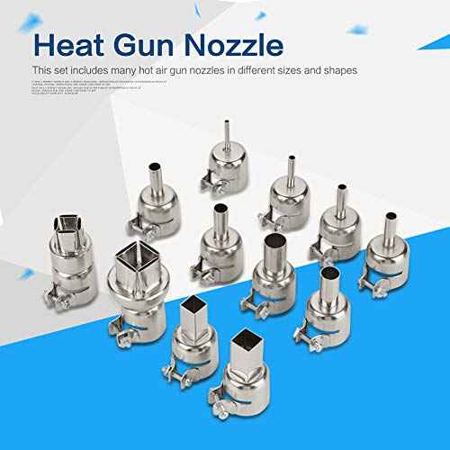 Heat Attachments, 12PCS Universal Heat Nozzle Kit Hot Air Tips Heat Resisting Nozzles Tool Heat Nozzle Attachments for 850 Series Hot Air Soldering Station