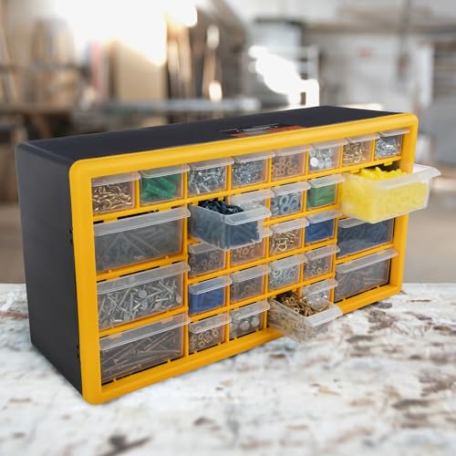 Stalwart 30-Drawer Plastic Parts Organizer — Yellow & Black