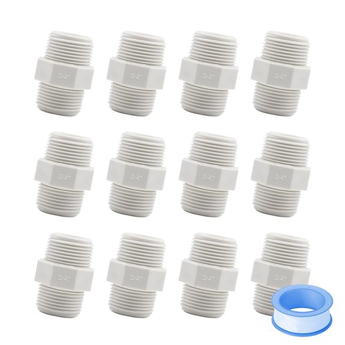 HayEastdor 12PCS 3/4 Inch PVC Pipe Fitting Hex Nipple G3/4 Male X G3/4 Male Coupling Adaptor of Thread Plumbing PIPE Connection HE023-3/4