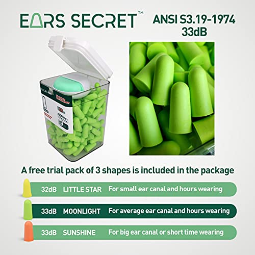 EARS SECRET Foam Ear Plugs for Sleeping, 100+3Pairs Earplugs 38dB Comfortable Ear Plugs for Sleeping Noise Cancelling, Travel, Snoring, Concert, Loud Noise, Shooting, Studying and Work