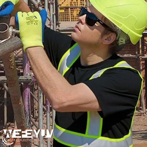 wefeyuv 3PCS-High Visibility Shirts Quick Dry Safety T Shirts with Pocket and 3 Reflective Strips Short Sleeve Mesh Hi Vis Construction Work Class 2 Shirt for Men/Women, Black L