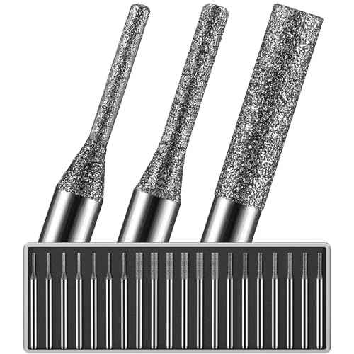 20Pcs 1mm/7Pcs, 2mm/7Pcs, 3mm/6Pcs, 150-Grit Diamond Drill Bits 1/8 Shank Compatible with Dremel for Drilling Grinding Glass Stone Jewelry Metal Diamond Tip