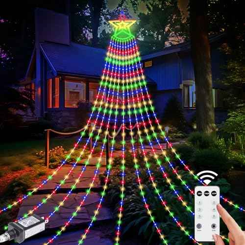 26.25FT 906LED Christmas Decorations Waterfall Lights Outdoor, Large Christmas String Light wth 8 Lighting Modes, Remote Control Hanging Fairy Lights for Holiday Xmas Tree Patio Yard Decor, Multicolor