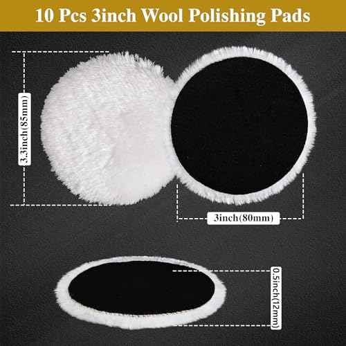 10 PCS 3 Inch Wool Polishing Pad Hook and Loop Buffing Wheel for Orbital Polisher Buffer Synthetic Polisher Wheel (3 Inch Small Size)
