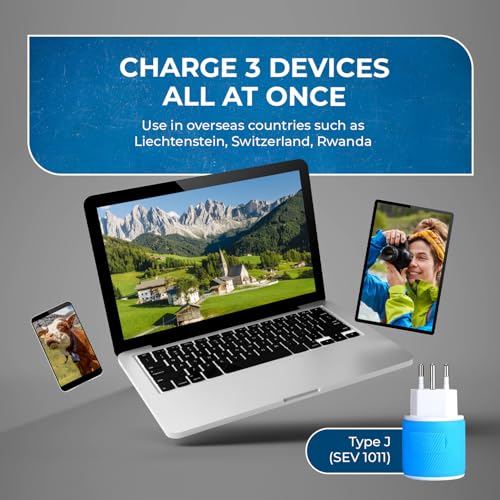 OREI Type J Travel Adapter with 2 USB Ports – US to Switzerland, Liechtenstein