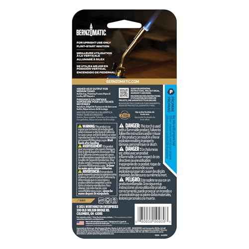 Bernzomatic¢ç Wide Flame Brass Torch - Manual Ignition, Wide Pencil Flame Propane Torch (JT680 Torch)