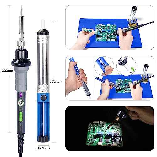 YIHUA 947-V Soldering Iron Kit with 3 LED Lights, Temperature Control, 5 Premium Solder Tips, Desoldering Pump, Indicator & ON/OFF Switch-60 Watts Soldering Iron, Solder Wire, Tip Cleaner, and more.
