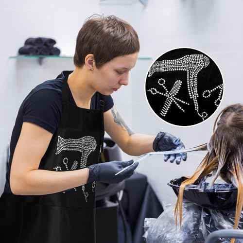 Coume Hair Stylist Apron Hairstylist Salon Apron with Rhinestone Tools and 3 Pockets Hairdresser Barber Aprons(Trendy)