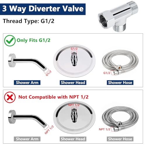 NearMoon Chrome Finish 3 Way Brass Diverter Valve - G1/2