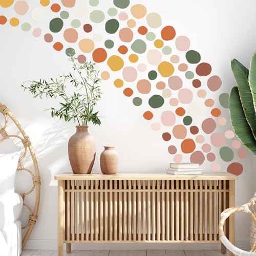 Epakh 296 Pcs Polka Dots Wall Decal - Playroom Decor Gifts, Boho Rainbow Kids Art, Colorful Room Nursery Bedroom Classroom Watercolor Decals, Peel and Stick Modern (Retro Colors)
