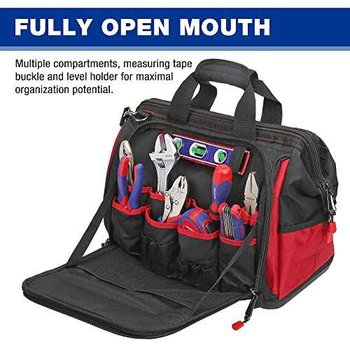 WORKPRO 16" Top Wide Mouth Tool Bag with Water Proof Rubber Base, Multi-Compartment, 46 Pockets, For Tool Organizer & Storage, W081122A