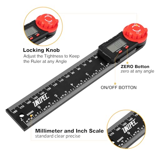 UNIPEC 7in Digital Angle Finder Protractor - ABS-Black, 0.1° LCD Ruler & Protractor for woodworking