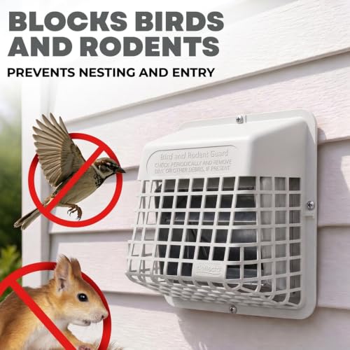 Deflecto White 3-4in Outdoor Vent Bird Guard | Fits 3-4 Inch Dryer/Bathroom Vents