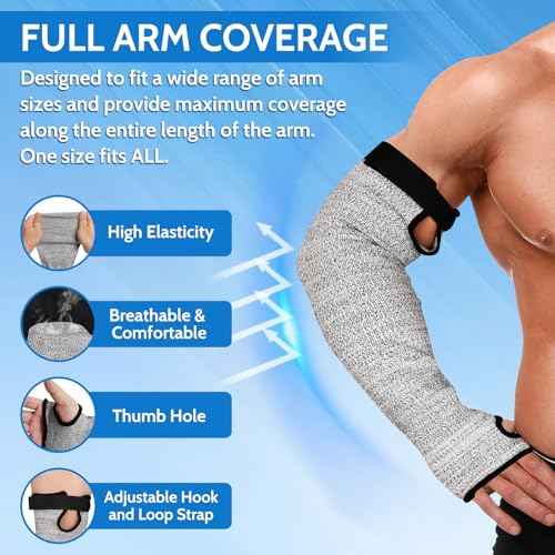 Cut Resistant Arm Sleeves for Men Women, ANSI A6 Arm Protectors for Thin Skin& Bruising for gardening Farming Yard