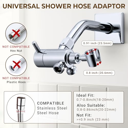 Pebblefall Chrome High-Flow Metal Shower Diverter with Holder - 3-Way Control