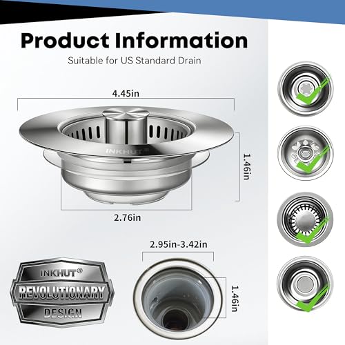 Inkhut Silver 3-in-1 Kitchen Sink Drain Strainer - 1 Pack Upgrade