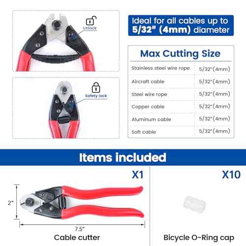 Muzata Cable Cutter Heavy Duty Stainless Steel Wire Rope Seal Cutter Aircraft Up to 5/32" for Deck Railing Metal Fence Bicycle Housing Brake M015, CT1