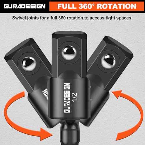 9-Piece Impact Drill Socket Adapter Set and Universal Joints Socket Set 1/4" 3/8" and 1/2" Driver Socket Adapter, Power Drill Bit Extension, Magnetic Screwdriver Bit Holder