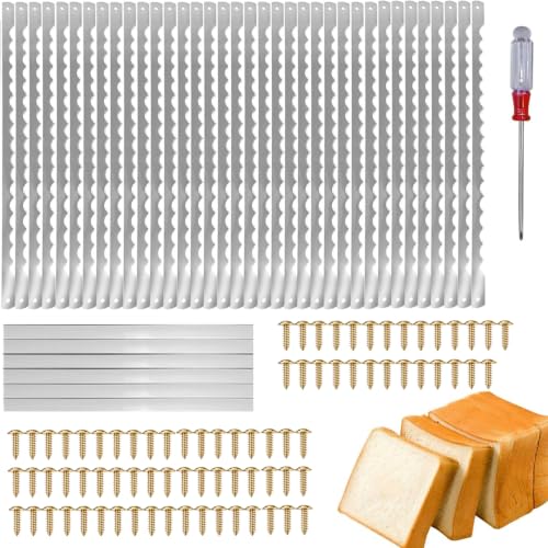 AAEJE 36 Pcs Bow Bread Knife Blades Replacement Set with 80 Screws, Screwdriver & Safety Guard, 10.8" Stainless Steel Serrated Blades