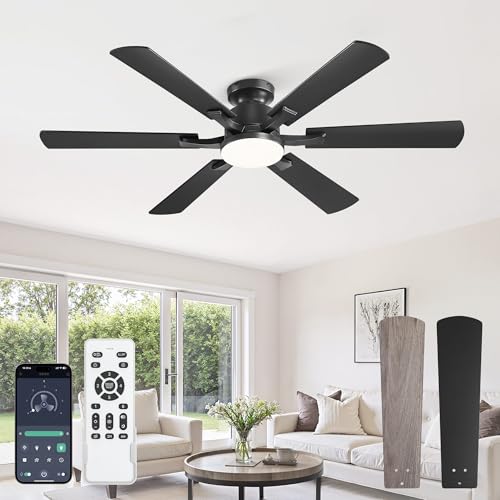 Fanbulous 52-Inch Black Flush Mount Ceiling Fan with Dimmable 3000-6000K Lights