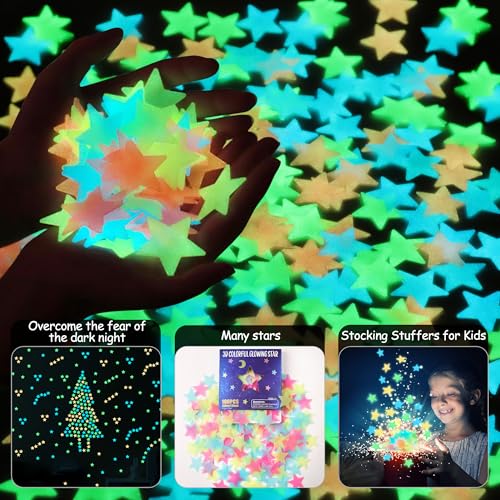 AM AMAONM 100pcs Glow in The Dark Luminous Plastic Stars for Wall & Ceiling, Multicolor, Variation 1