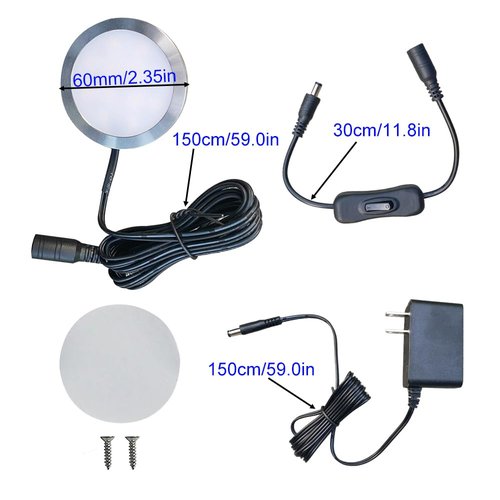Single LED Puck Light 2 Watt for Under Cabinet Counter Bar Shelf Back Lighting, 120V Electric Direct Wall Plug in, Handy On Off Switch, 1.5 Meters Black Cable (Warm White 3000K)