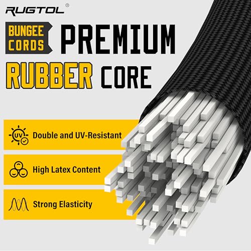 Rugtol Black 48-Inch Adjustable Bungee Cords with Hooks, Pack of 6, Heavy Duty Outdoor Cargo Straps