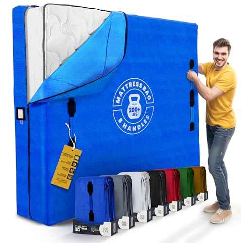 Mattress Bags for Moving with 8 Handles - Extra-Thick Mattress Bag for Moving - Reusable Mattress Storage Bag - Mattress Cover for Moving with Zipper (Blue, Full)